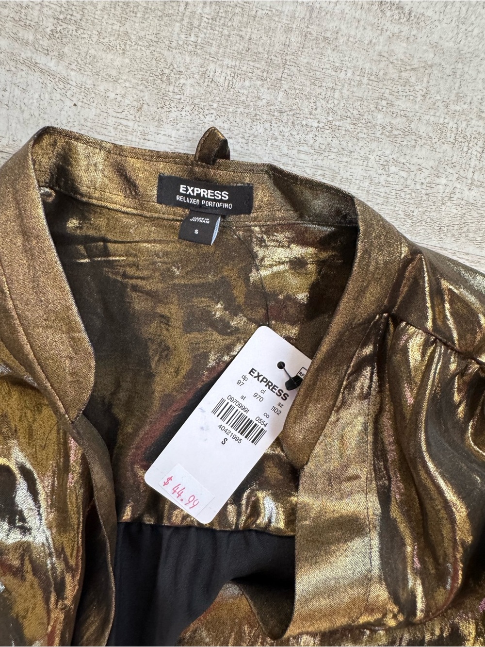 Express Gold Metallic Long-Sleeve Button Front shirt - Picture 2 of 2
